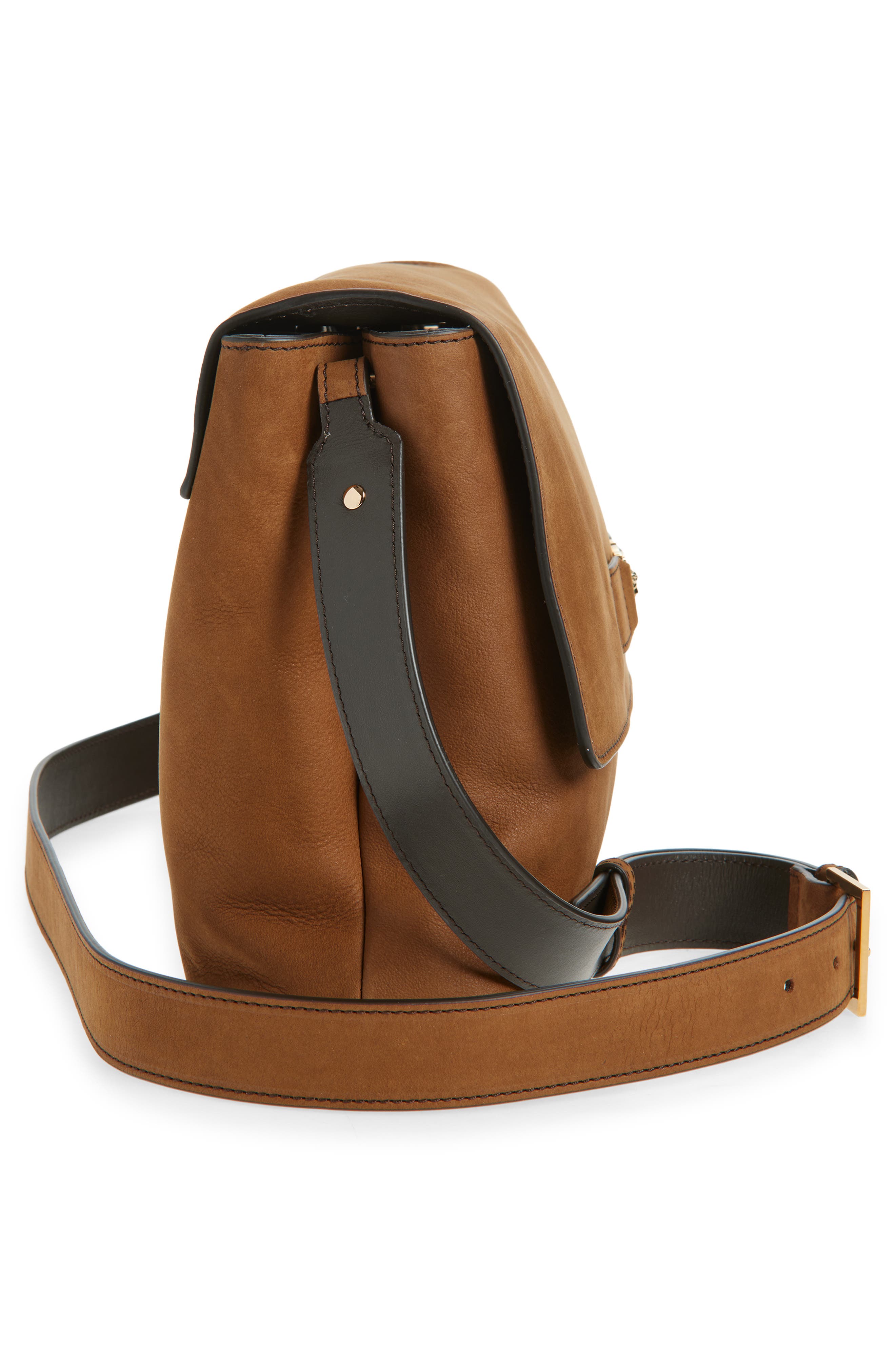 Versace Biggie Nubuck Leather Messenger Bag, Alternate, color, Light Brown-Versace Gold