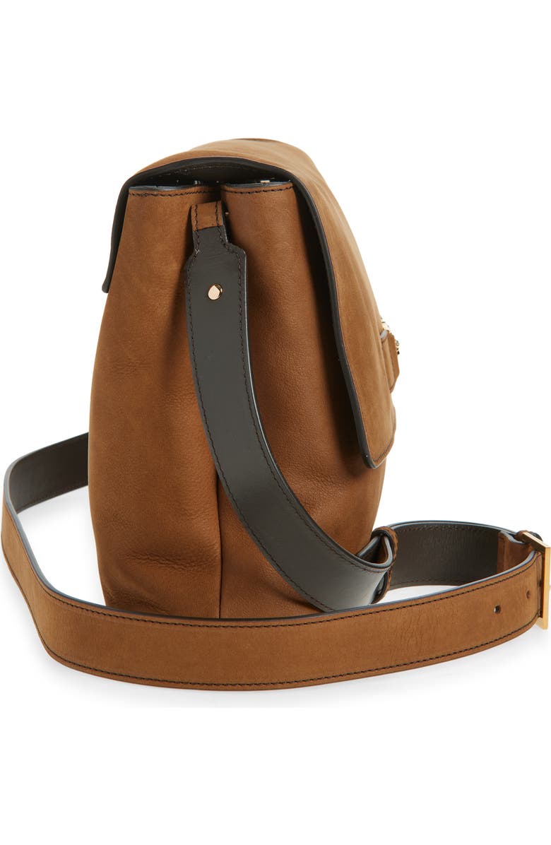 Versace Biggie Nubuck Leather Messenger Bag, Alternate, color, Light Brown-Versace Gold