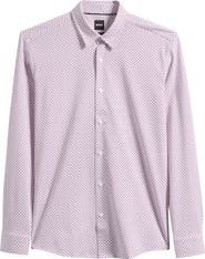 BOSS Geo Print Slim Fit Knit Button-Up Shirt