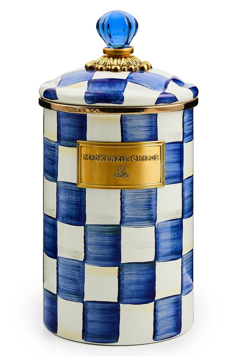 Royal Check Enameled Steel Canister, Main, color, BLUE/ WHITE