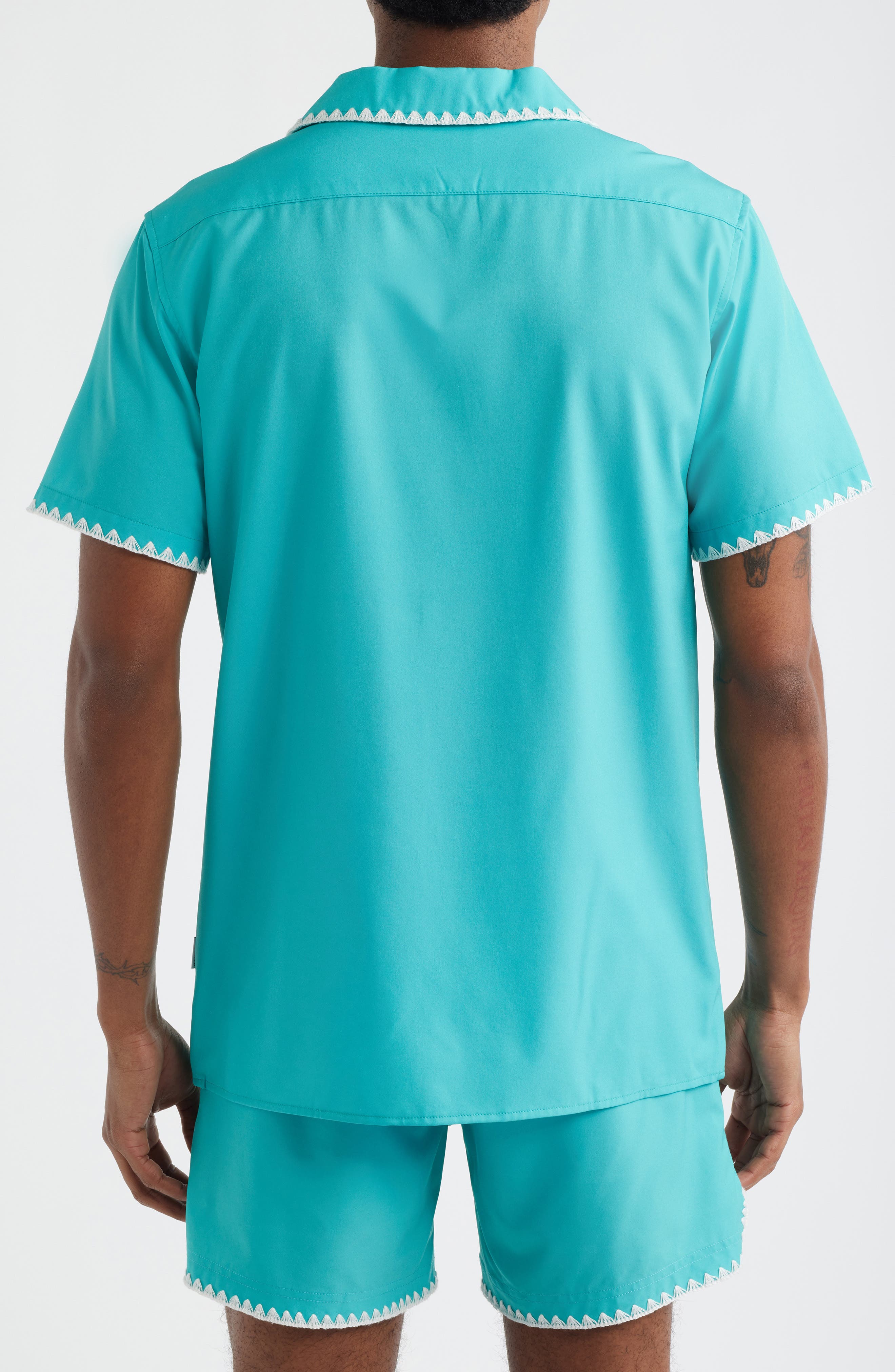 Crochet Trim Teal Camp Shirt - image 2