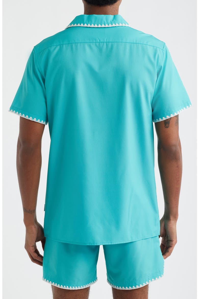 Crochet Trim Teal Camp Shirt, Alternate, color, TEAL