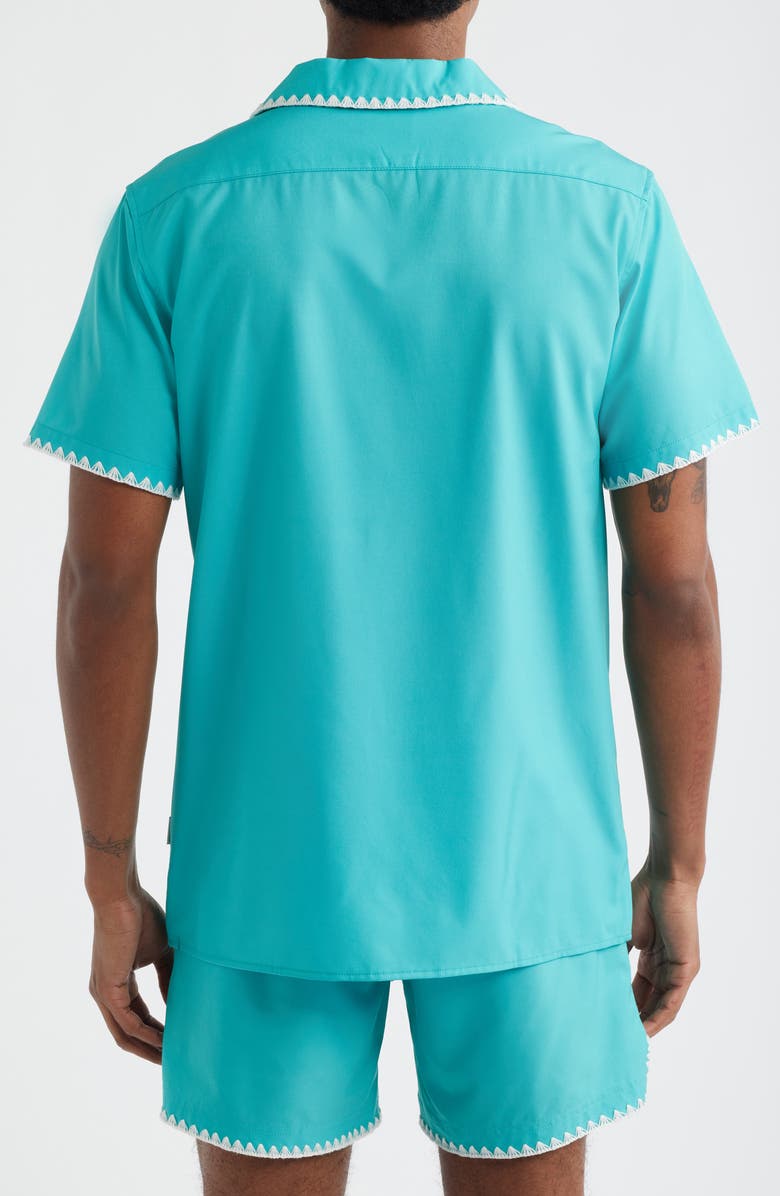 MAVRANS Crochet Trim Teal Camp Shirt, Alternate, color, Teal
