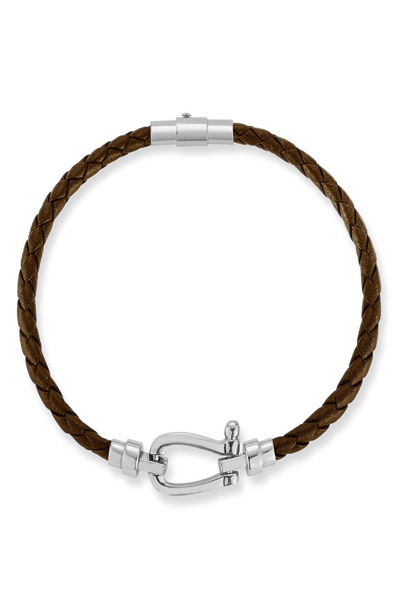 Yield of Men Men's Braided Leather Bracelet, Main, color, Silver
