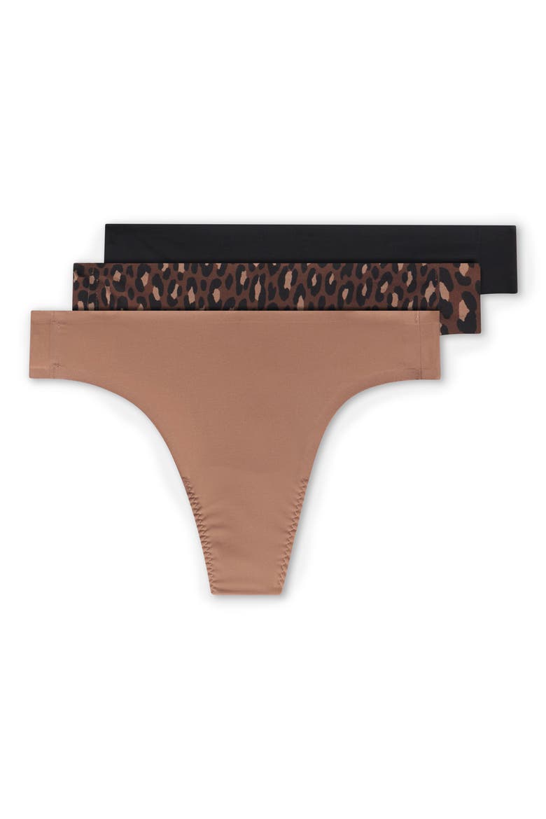 Fit-to-You Assorted 3-Pack Thongs, Alternate, color, CAFE AU LAIT/ LEOPARD/ BLACK