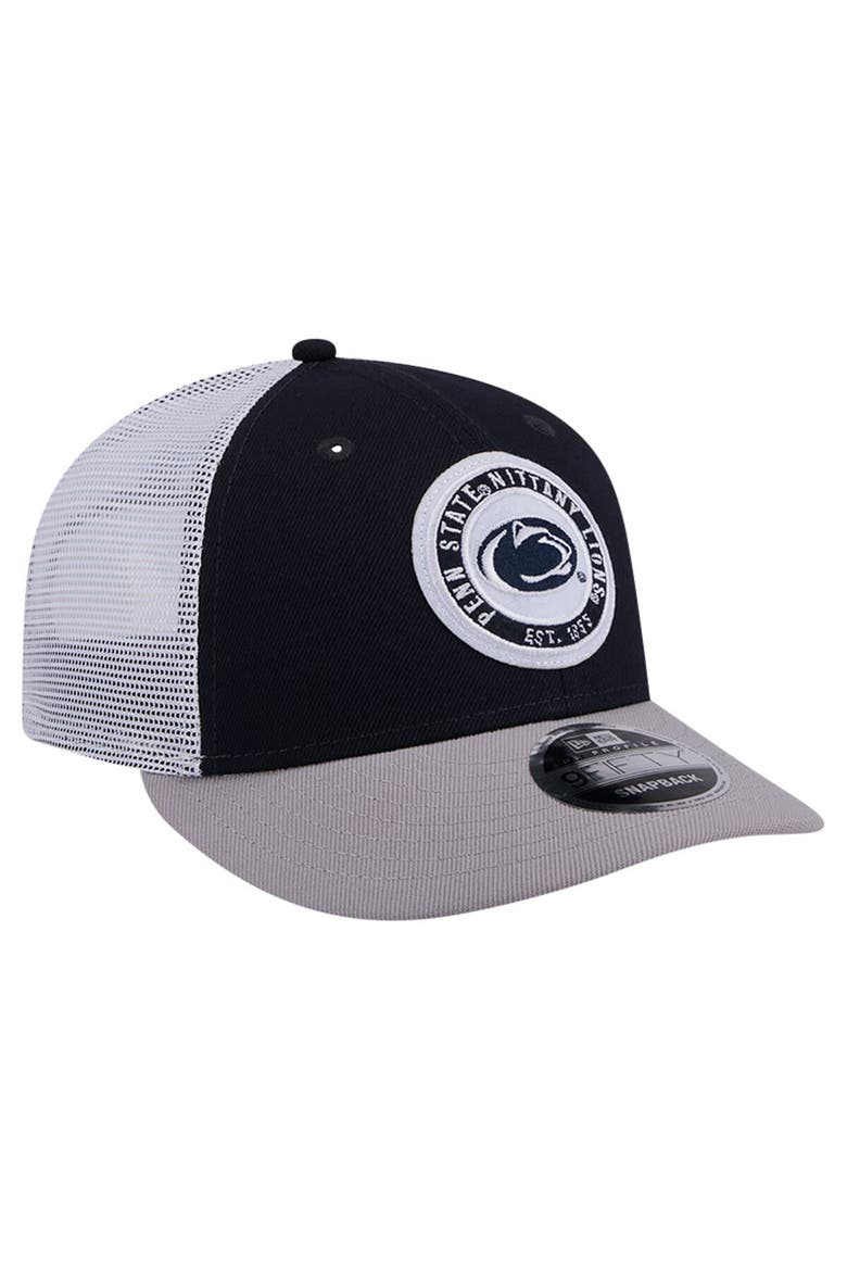 Men's New Era Navy Penn State Nittany Lions Throwback Circle Patch 9FIFTY Trucker Snapback Hat, Alternate, color, Navy