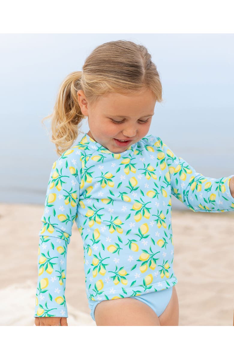 Florence Eiseman Lemon Print Rashguard Swimsuit, Alternate, color, Blue / Yellow