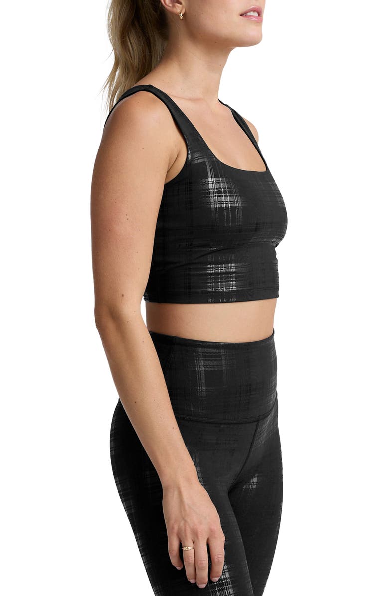 Beyond Yoga Beyond the Studio Plaid Metallic Crop Tank, Alternate, color, Plaid Foil Black