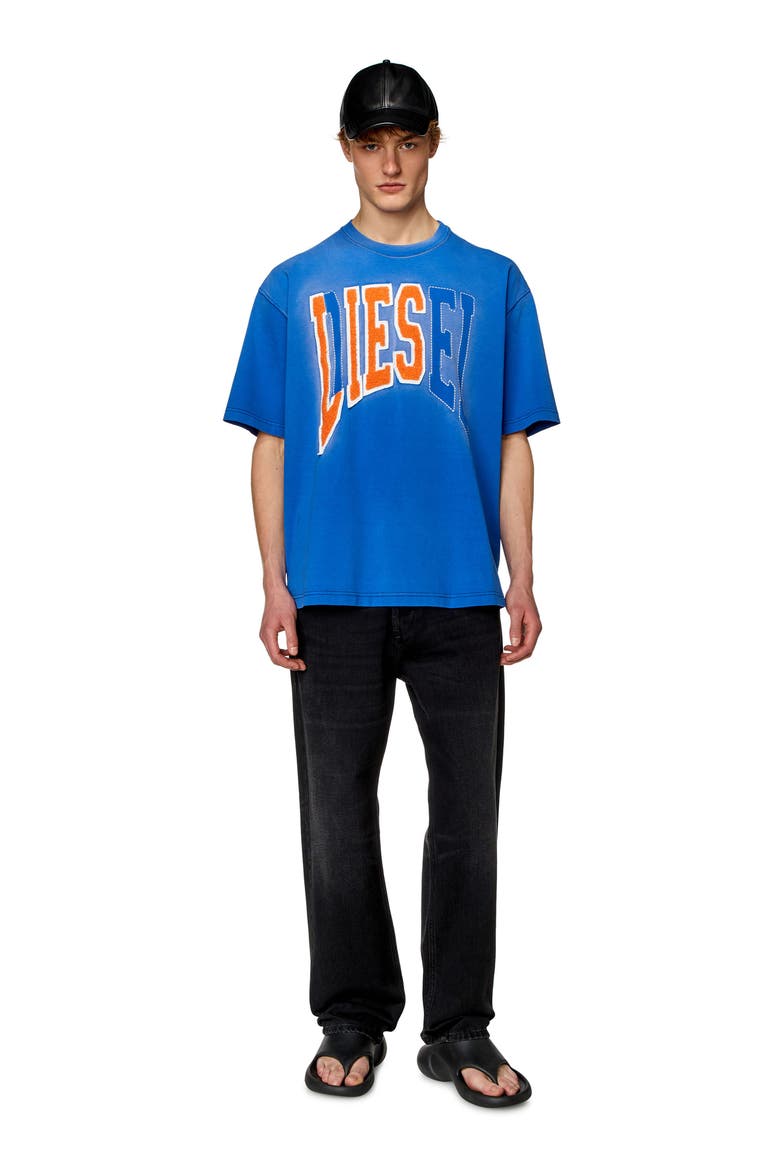 Distressed Collegiate Oversize Cotton T-Shirt, Alternate, color, BLUE