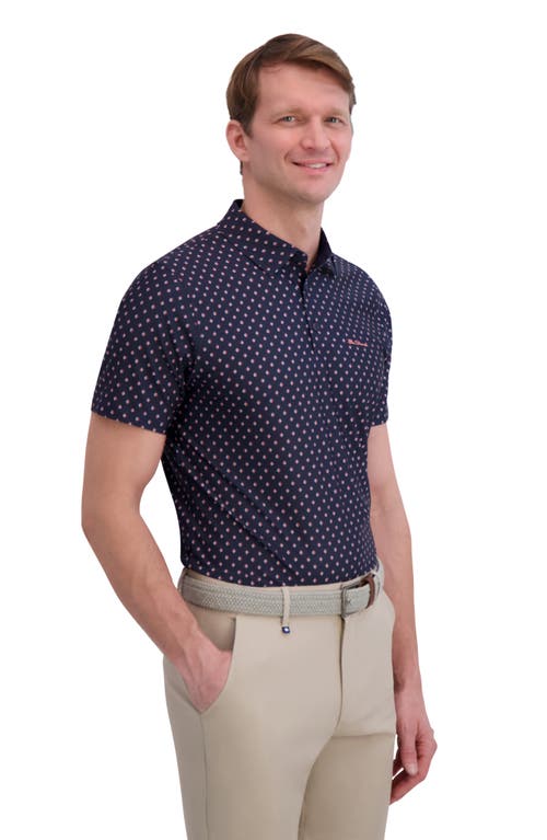 Ben Sherman Split Geo Print Tech Jersey Golf Polo In Blue