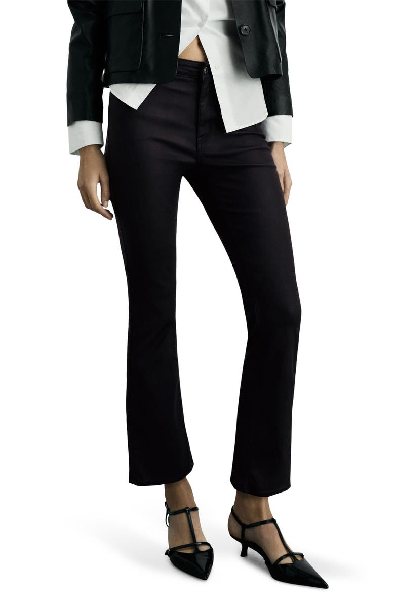 MANGO Sienna Waxed Crop Flare Jeans, Main, color, 