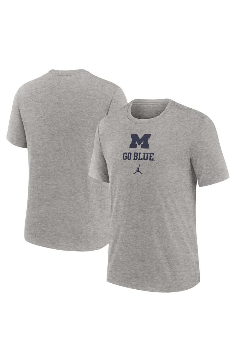 Jordan Brand Men's Jordan Brand Heather Gray Michigan Wolverines Campus Stack Tri-Blend T-Shirt, Alternate, color, Heather Gray