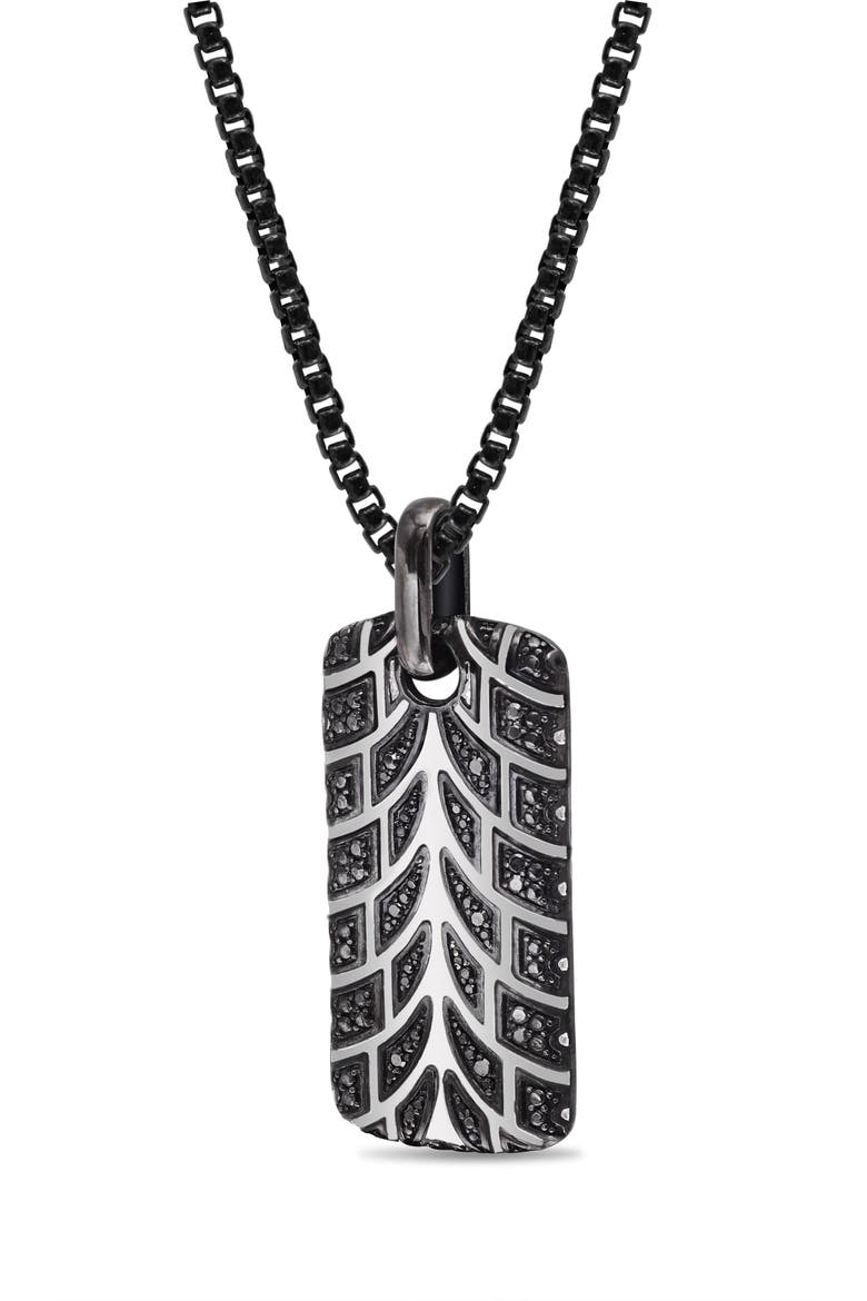 Racer Swag Tire Tread Silver & Black Diamond Tag Necklace, Alternate, color, Dark Grey