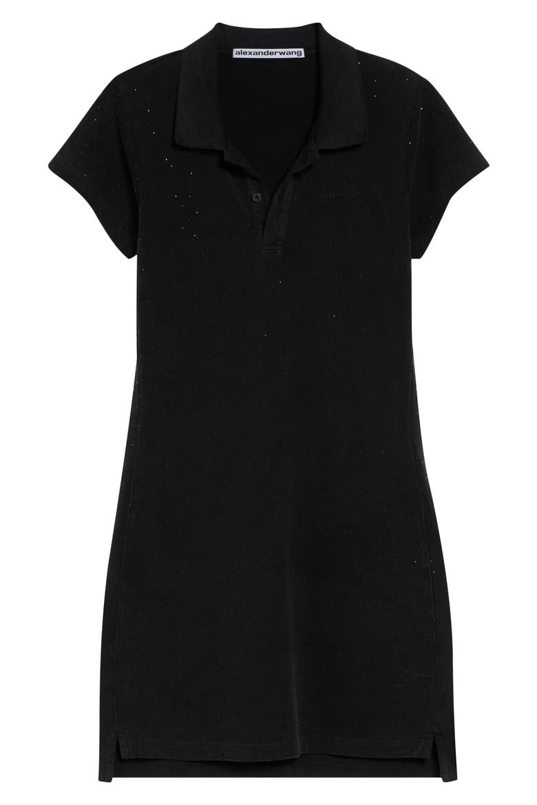 Crystal Embellished Shrunken Piqué Polo Minidress, Alternate, color, WASHED BLACK