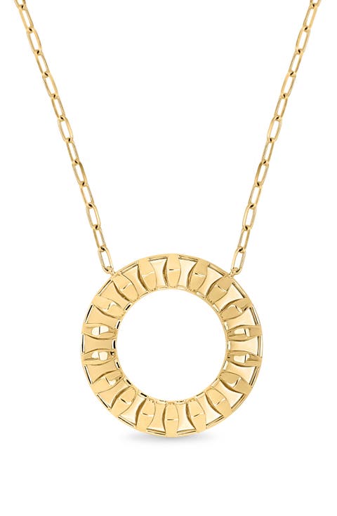 14K Gold Caged Open Circle Pendant Necklace