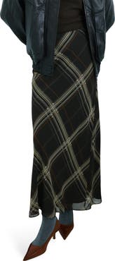 MANGO Check Maxi Skirt