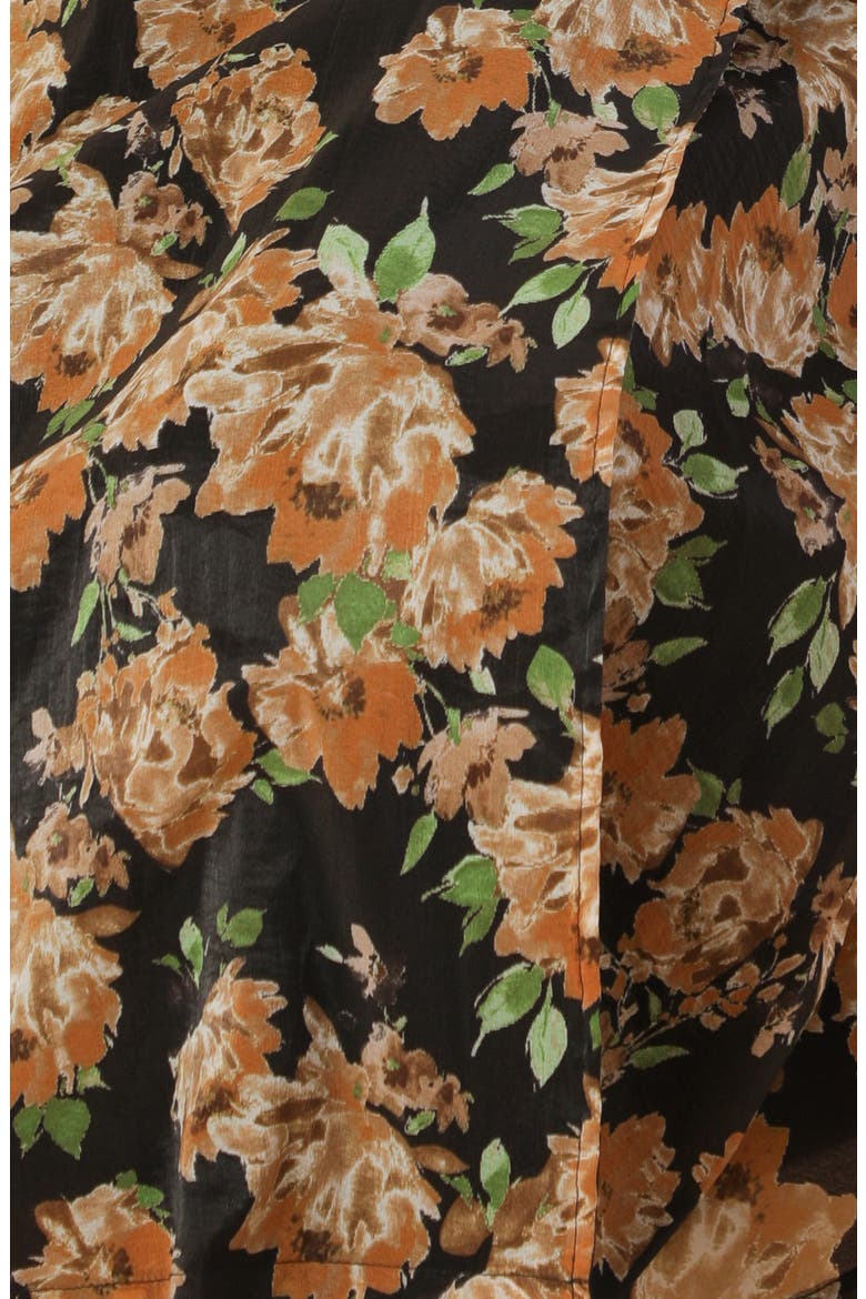 Floral Print Long Sleeve Midi Wrap Dress, Alternate, color, BLACK