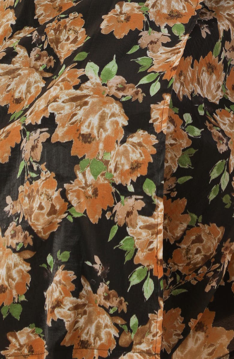 FLYING TOMATO Floral Print Long Sleeve Midi Wrap Dress, Alternate, color, Black