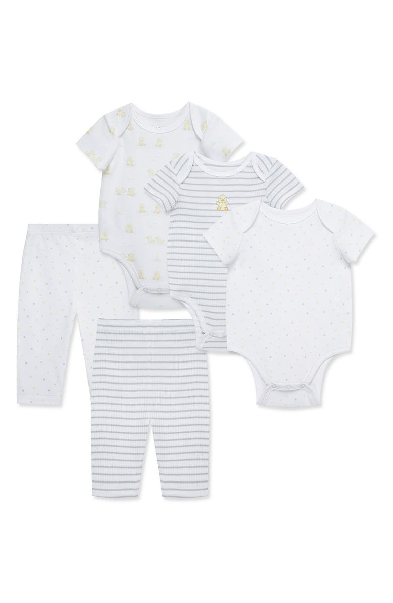 Little Me Ducks Organic Cotton Bodysuit & Pants 5-Piece Set, Main, color, 
