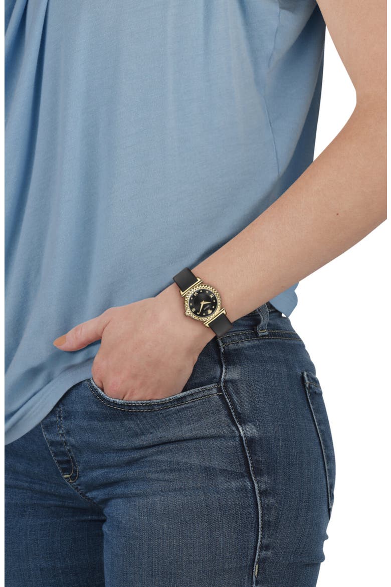 Mini Vanity Quartz Leather Strap Watch, 27mm, Alternate, color, GOLD1