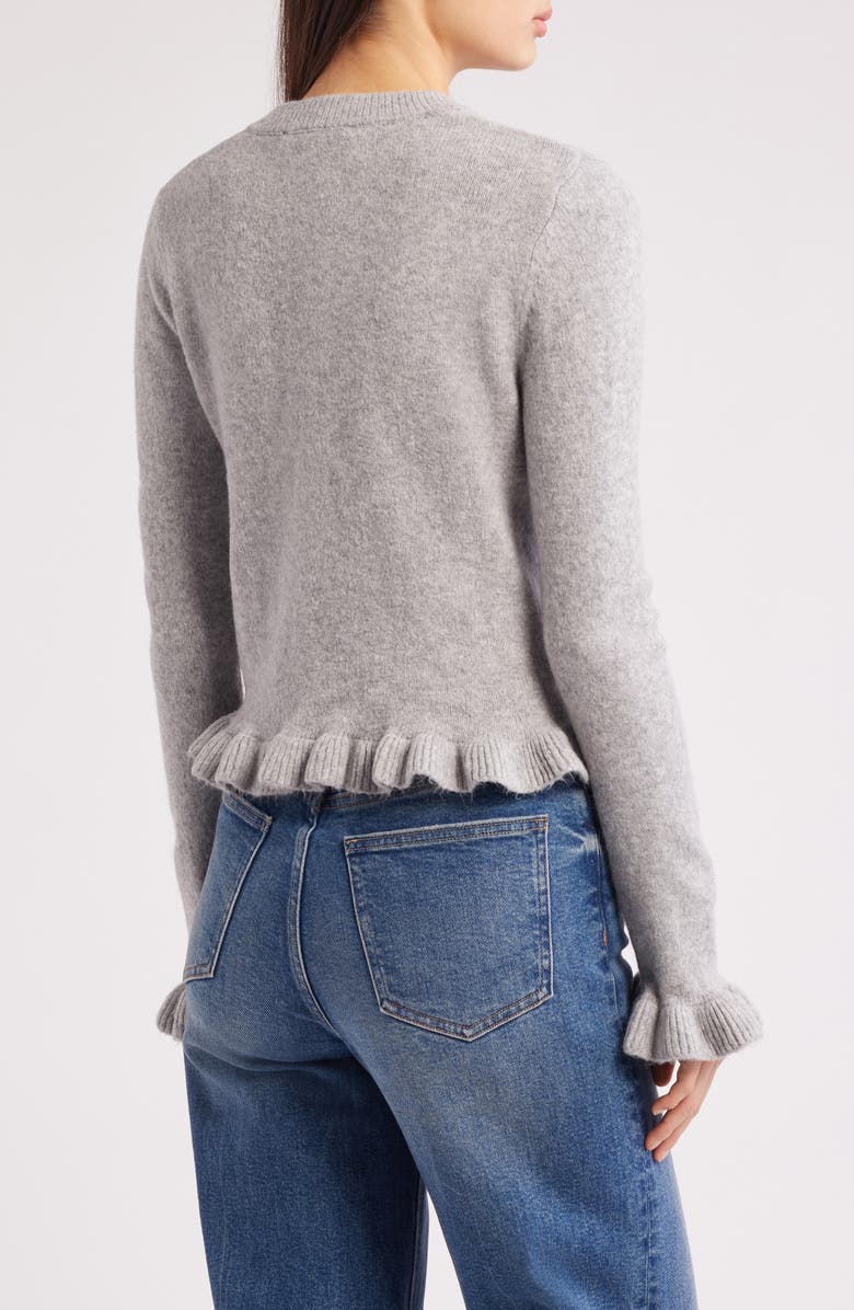 MANGO Fleur Ruffle Cardigan, Alternate, color, Medium Heather Grey