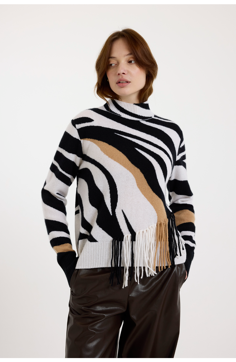 Brodie Pure Cashmere Zebra Fringe 100% Cashmere Sweater, Main, color, Organic White