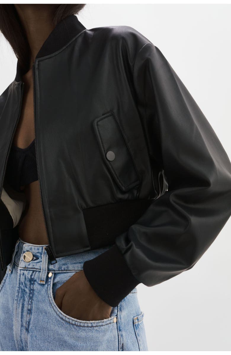 LAMARQUE EVELIN | Faux Leather Cropped Bomber, Alternate, color, Black