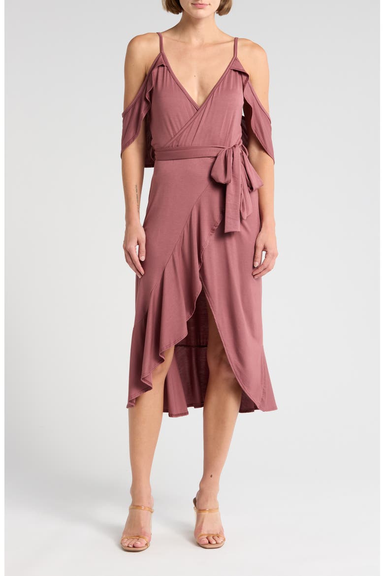 Cold-Shoulder Wrap Dress, Main, color, CRUSHED BERRY