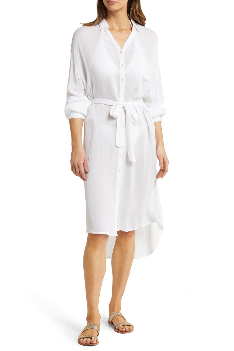 Long Sleeve Shirtdress, Main, color, WHITE