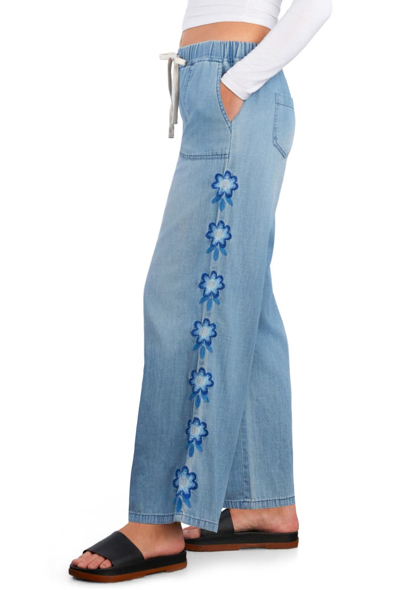 Floral Lane Embroidery Wide Leg Denim Pants, Alternate, color, PURE DENIM