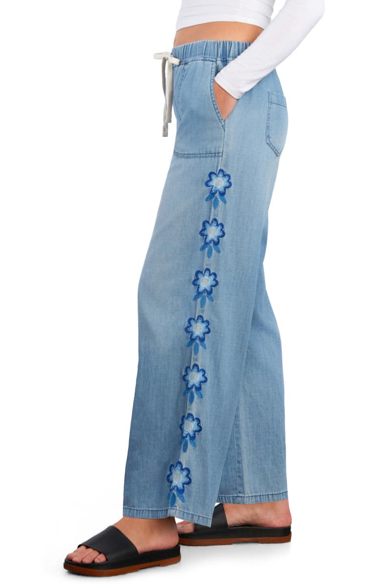 Billy T Floral Lane Embroidery Wide Leg Denim Pants, Alternate, color, Pure Denim