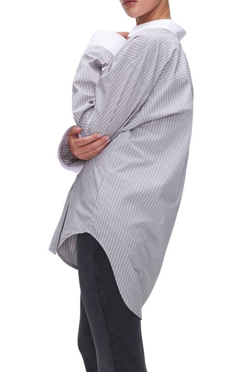 Good American Good Yarn Dye Cotton Poplin Button-up Shirt In Grey Stripe005