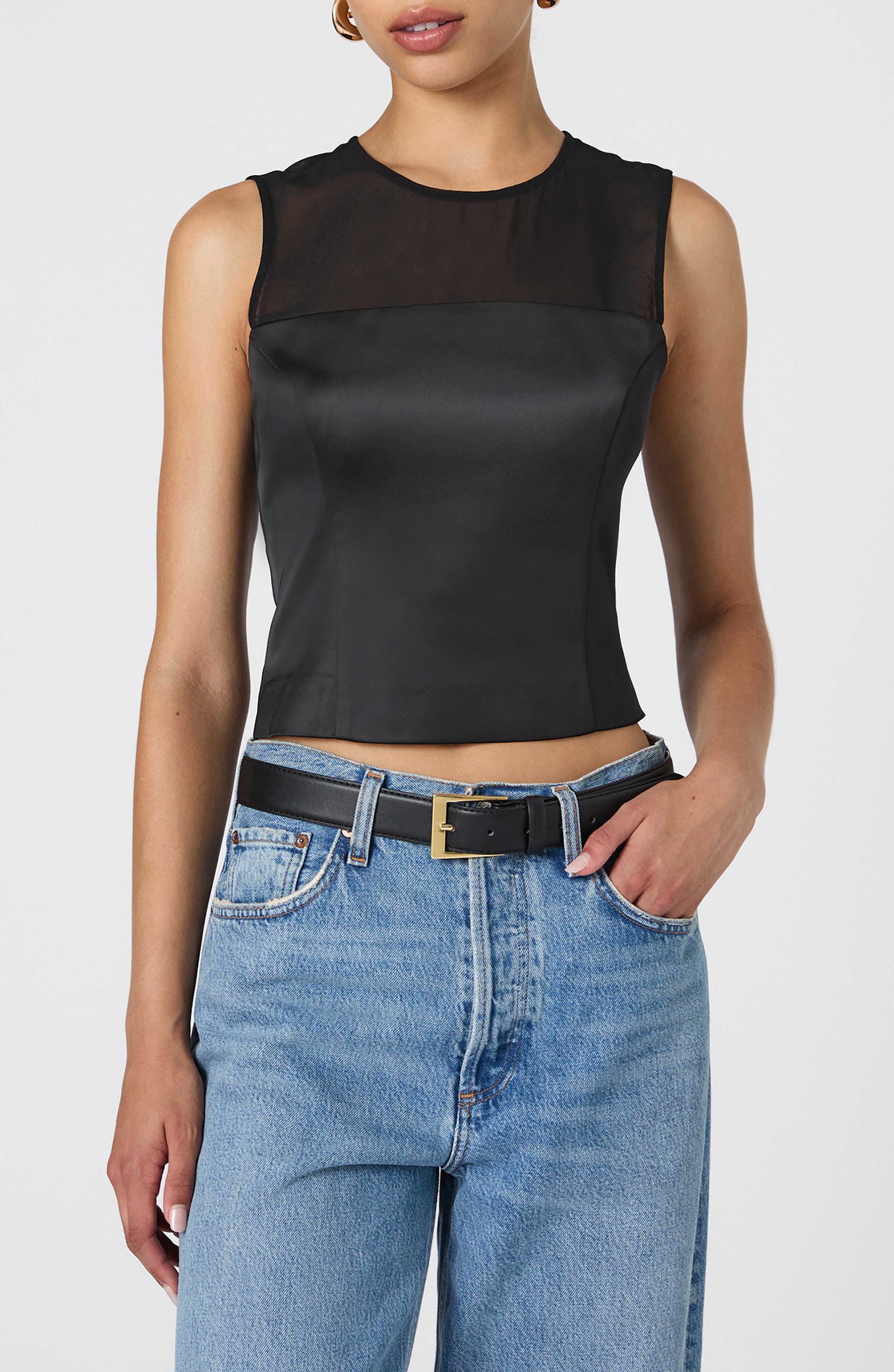 French Connection Structured Satin Sleeveless Crop Top (Women ...