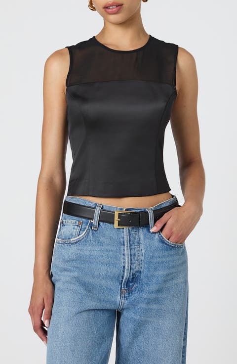 Structured Satin Sleeveless Crop Top