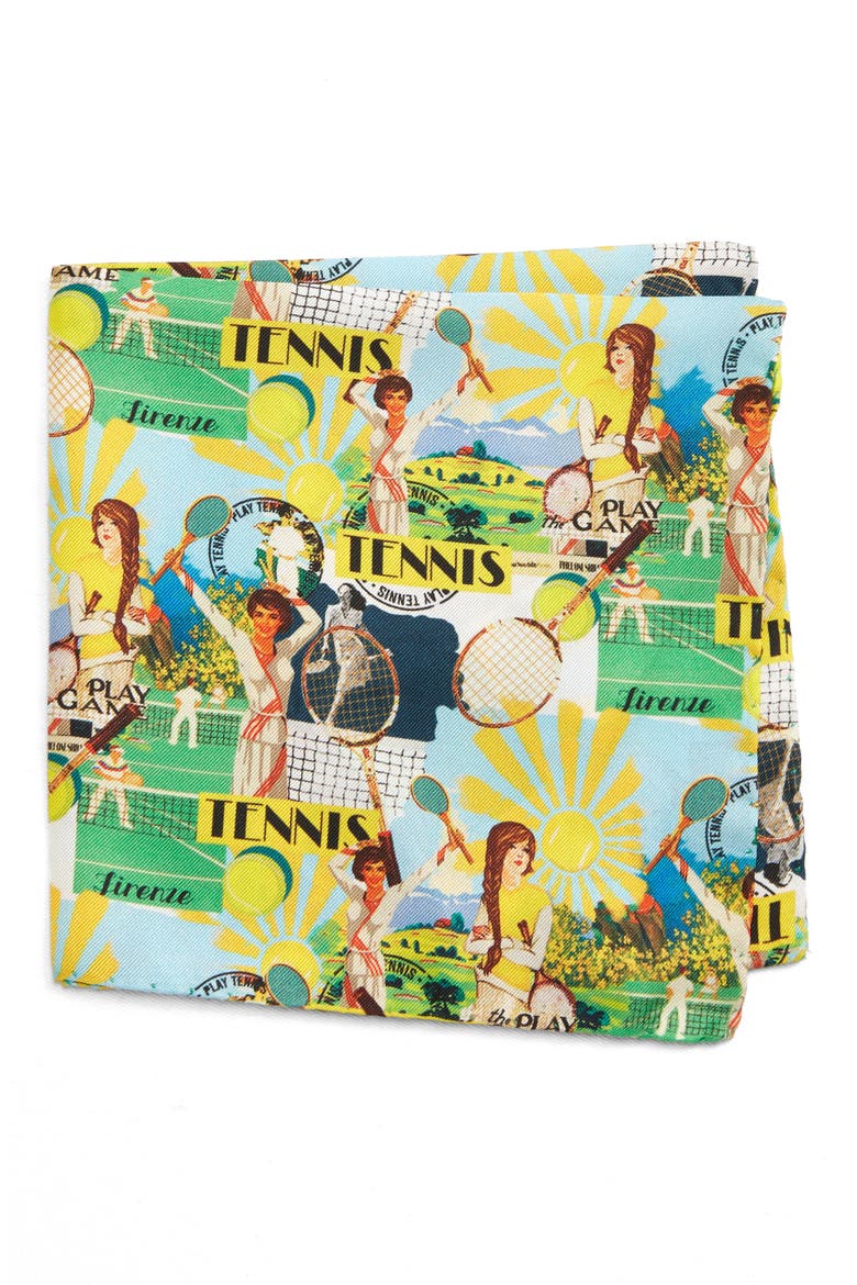 Summer Tennis Silk Pocket Square, Main, color, YELLOW