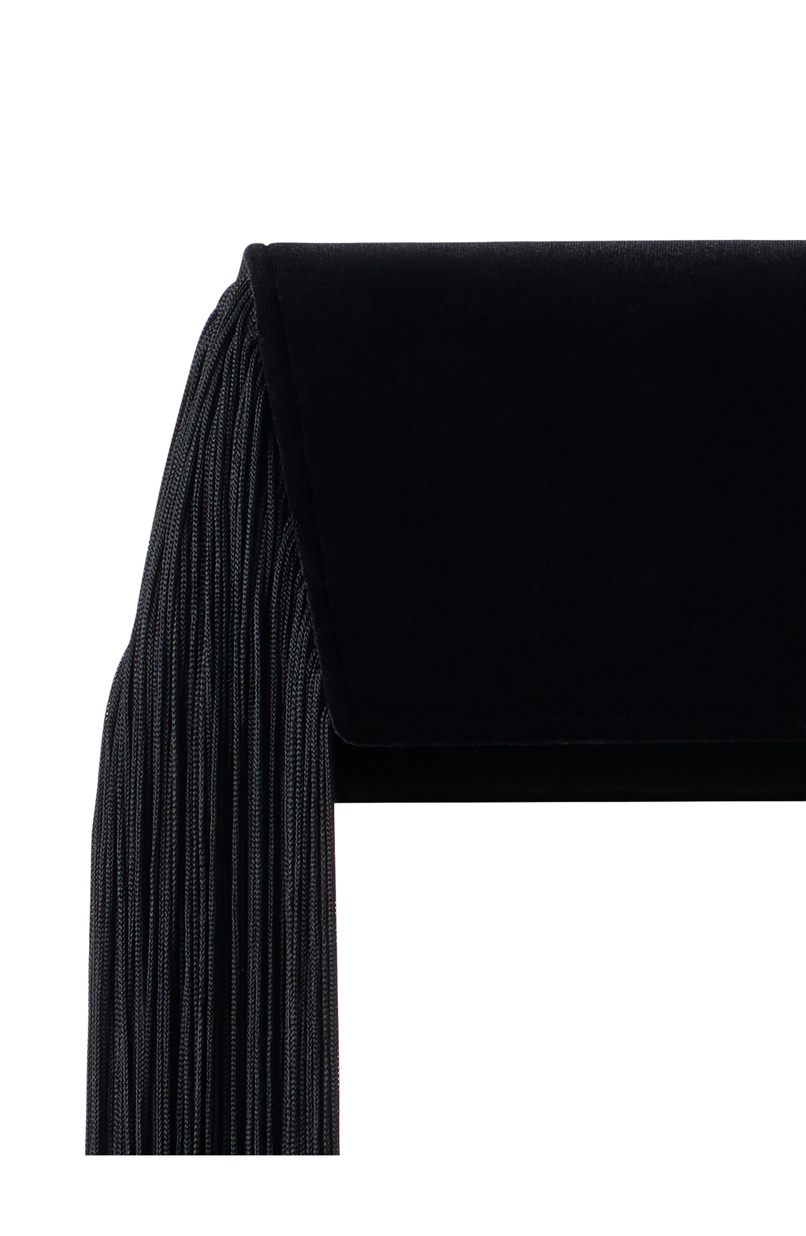 Small Anouk Fringe Velvet Trapezoid Clutch, Alternate, color, BLACK