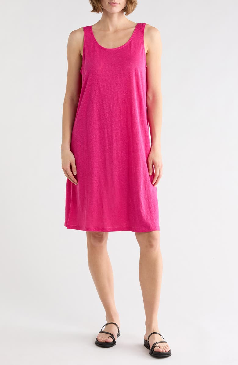 Eileen Fisher Scoop Neck Linen Tank Dress, Main, color, Fuschia