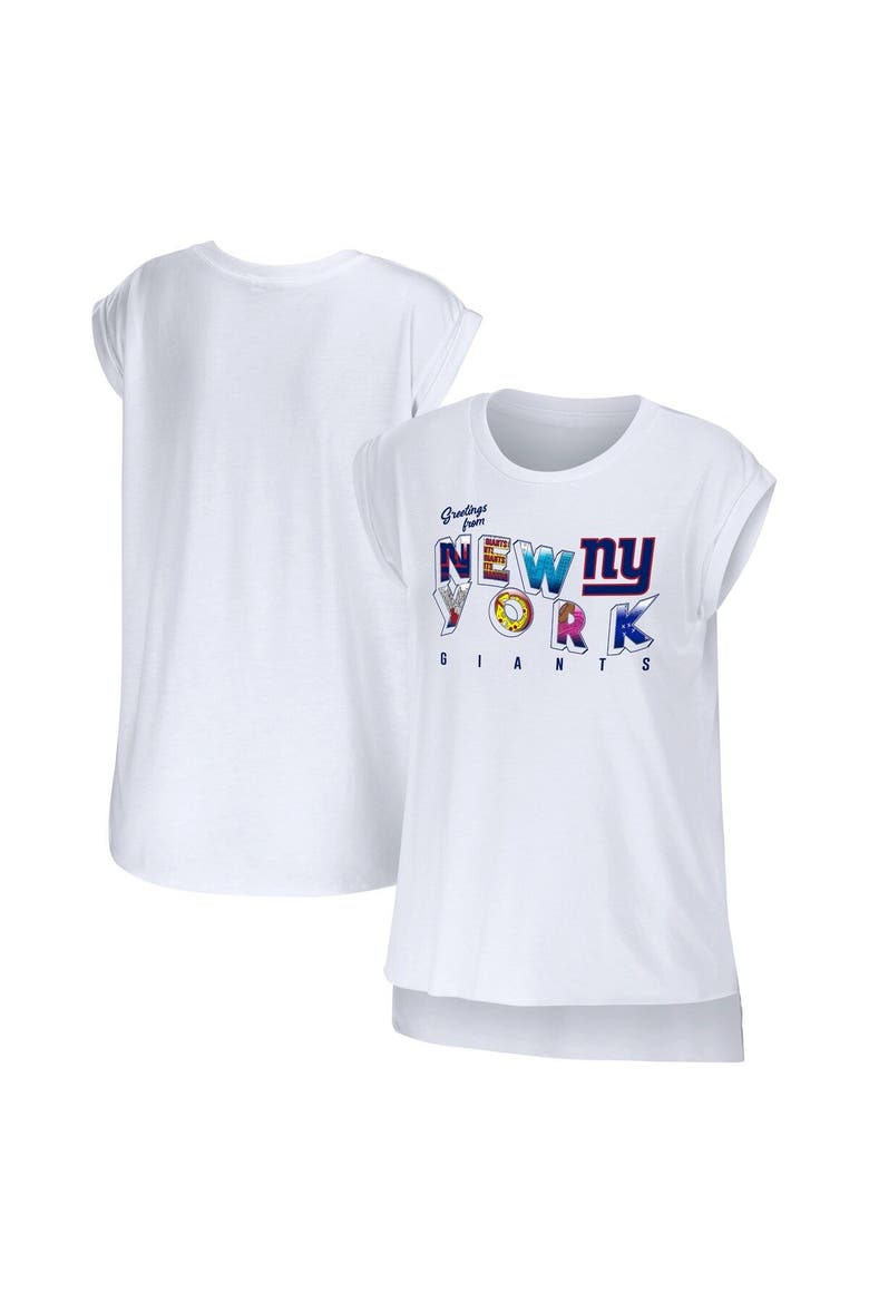 Women's WEAR by Erin Andrews White New York Giants Greetings From Muscle T-Shirt, Main, color, White