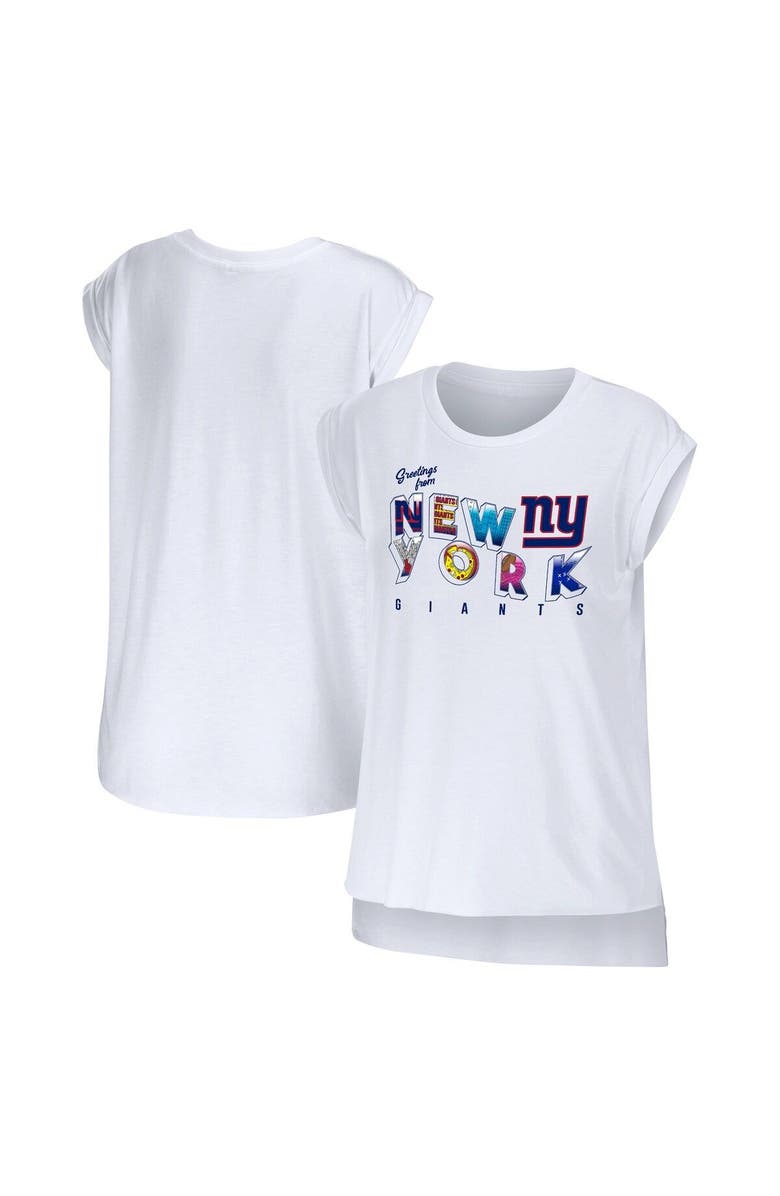 WEAR by Erin Andrews Women's WEAR by Erin Andrews White New York Giants Greetings From Muscle T-Shirt, Main, color, White