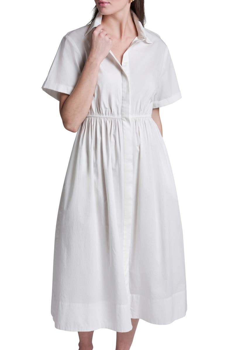 BCBG Cotton Poplin Midi Cape Back Shirt Dress, Alternate, color, Whisper White