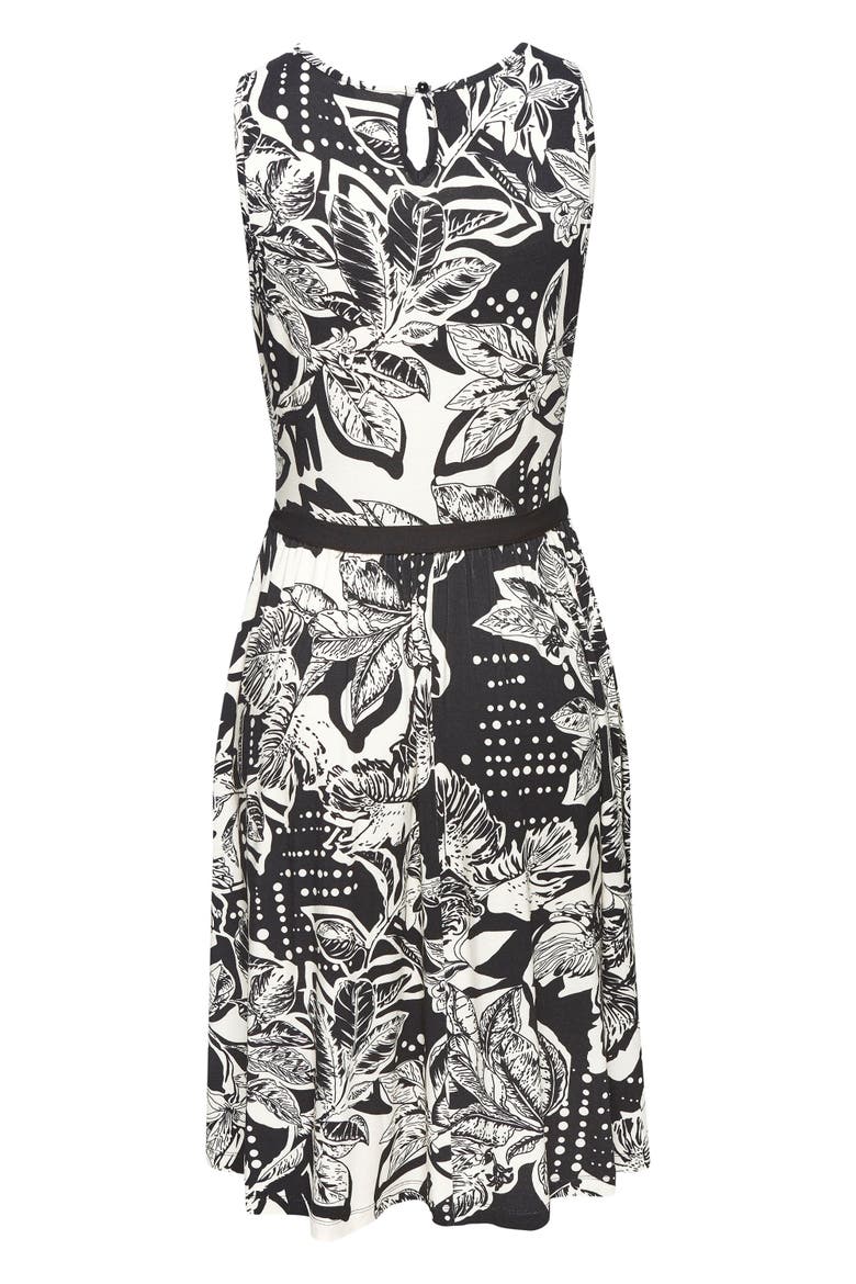 Belted Floral Print Dress, Alternate, color, Black & Ivory
