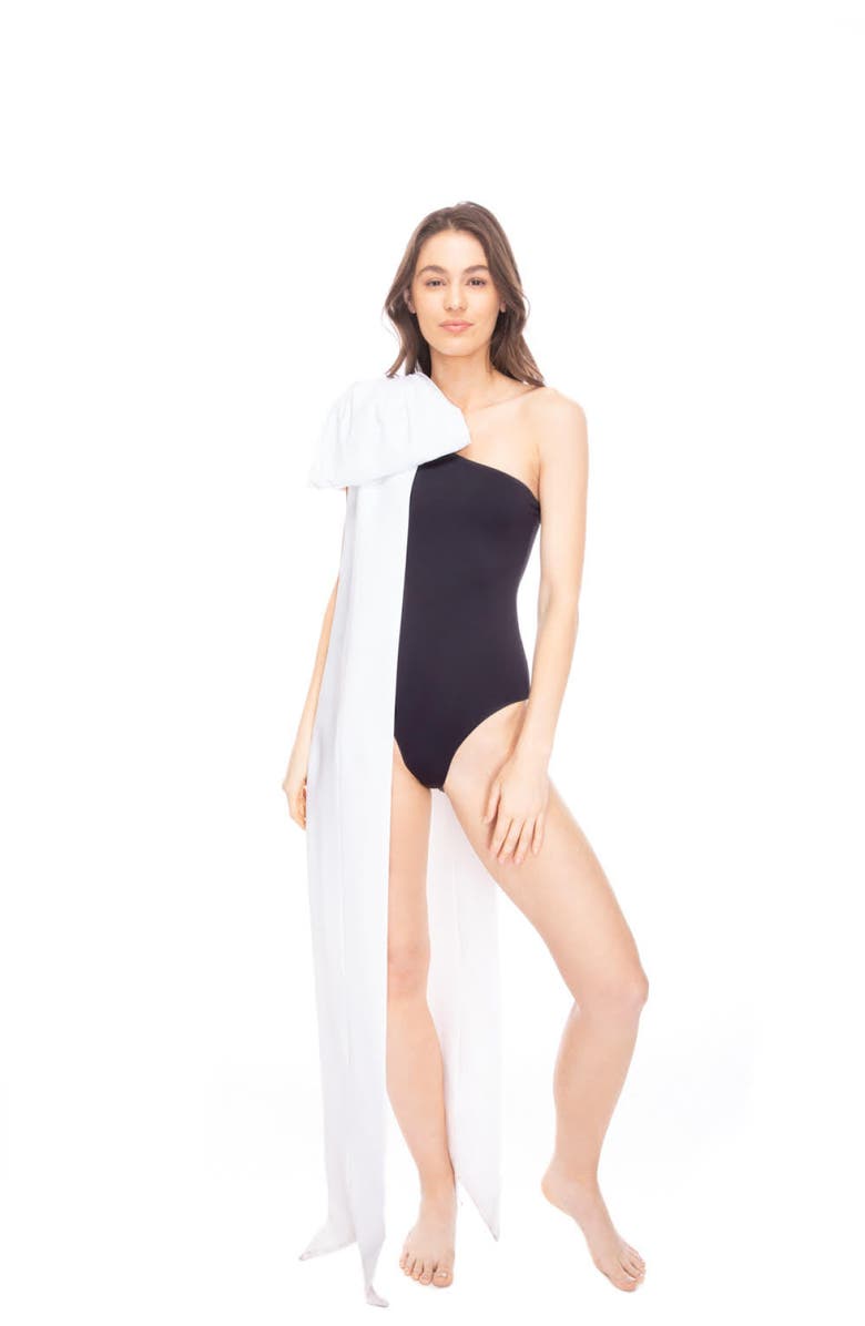 TABACARU Milly Black One-Piece Swimsuit, Main, color, Black With White Bow