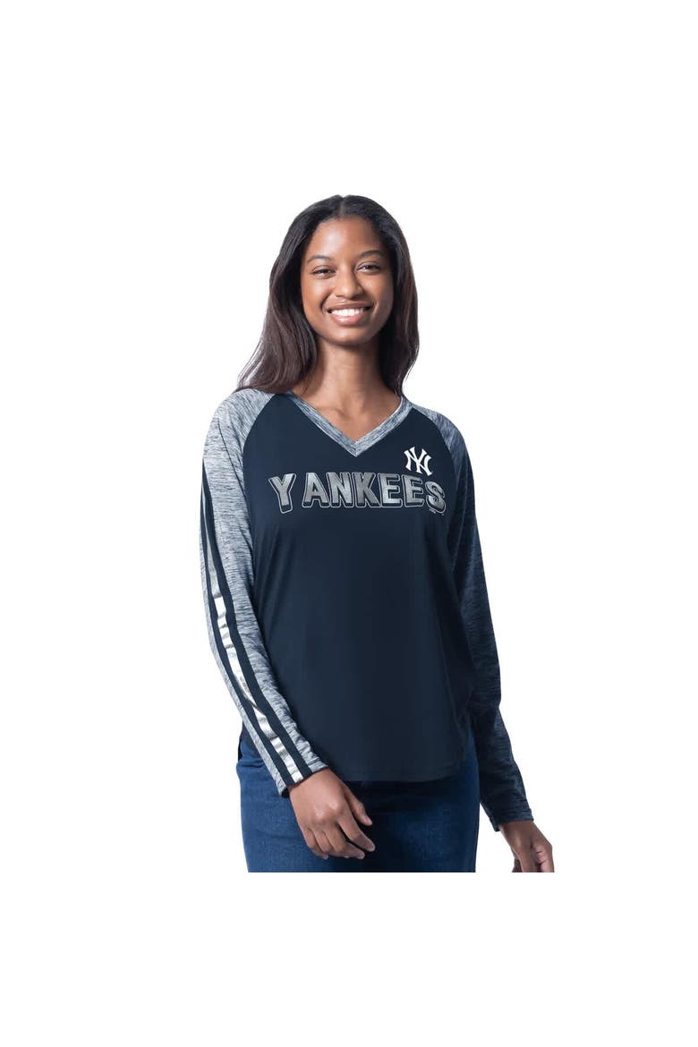 Women's G-III 4Her by Carl Banks Navy New York Yankees Top Dog Raglan Long Sleeve V-Neck T-Shirt, Main, color, Navy