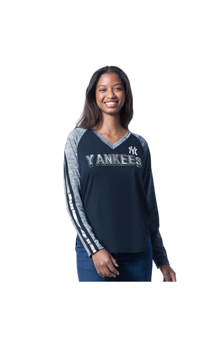 G-III 4HER BY CARL BANKS Women's G-III 4Her by Carl Banks Navy New York Yankees Top Dog Raglan Long Sleeve V-Neck T-Shirt, Main, color, Navy