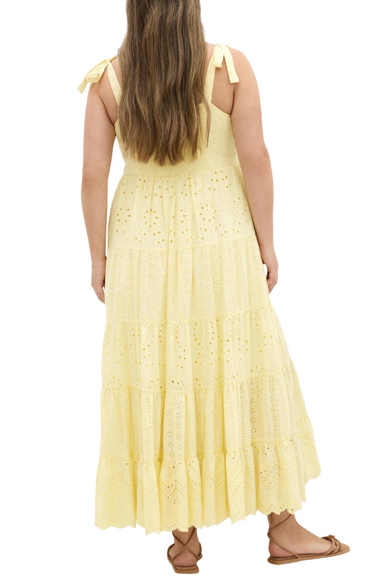 City Chic Allegra Eyelet Lace Midi Sundress, Alternate, color, Lemon Drop