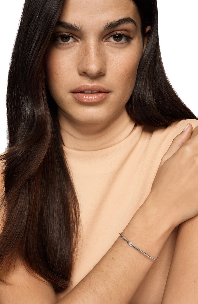 David Yurman Micro Cable Flex<sup>®</sup> X Bracelet in Sterling Silver with Diamonds, 2.6mm, Alternate, color, Silver Pave