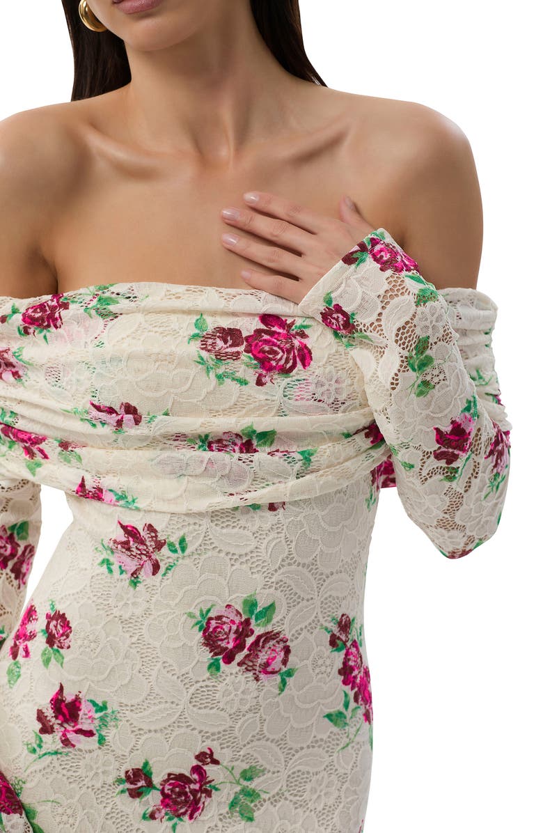 AFRM Thelma Off the Shoulder Long Sleeve Lace Maxi Dress, Alternate, color, Romance Rose