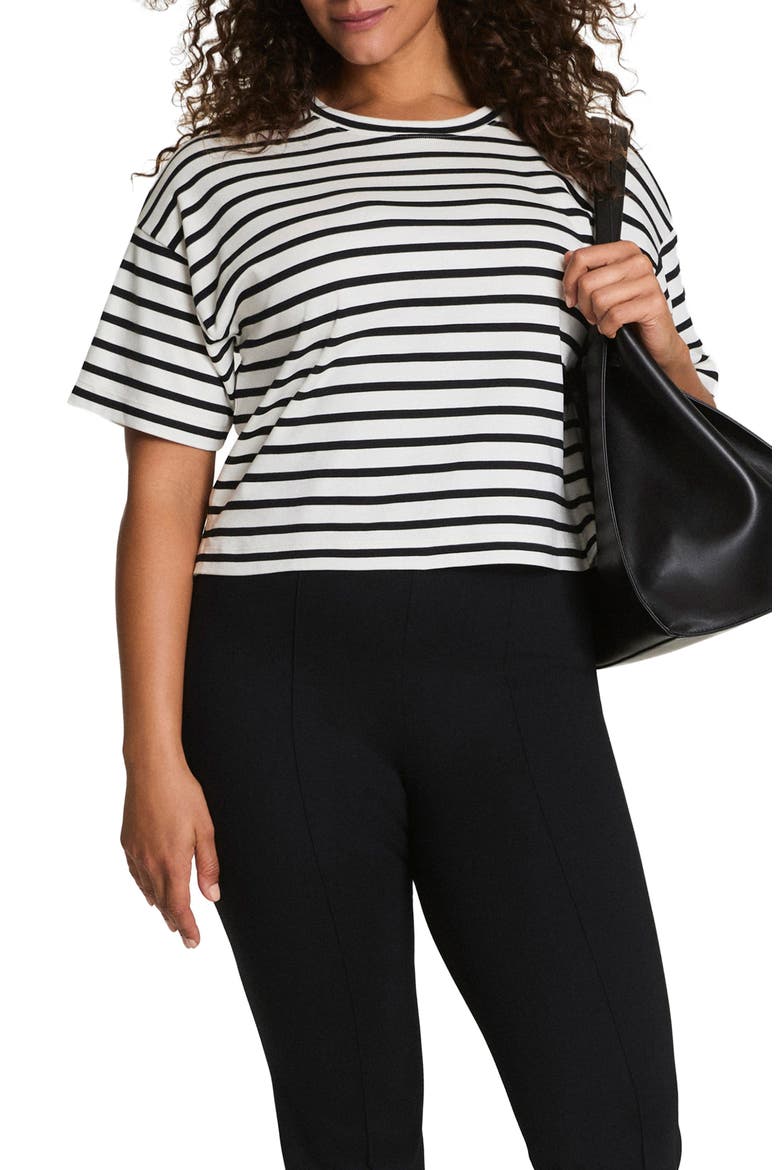 Cool Cotton Stripe Crewneck T-Shirt, Main, color, WHITE/ BLACK YACHTSTRIP