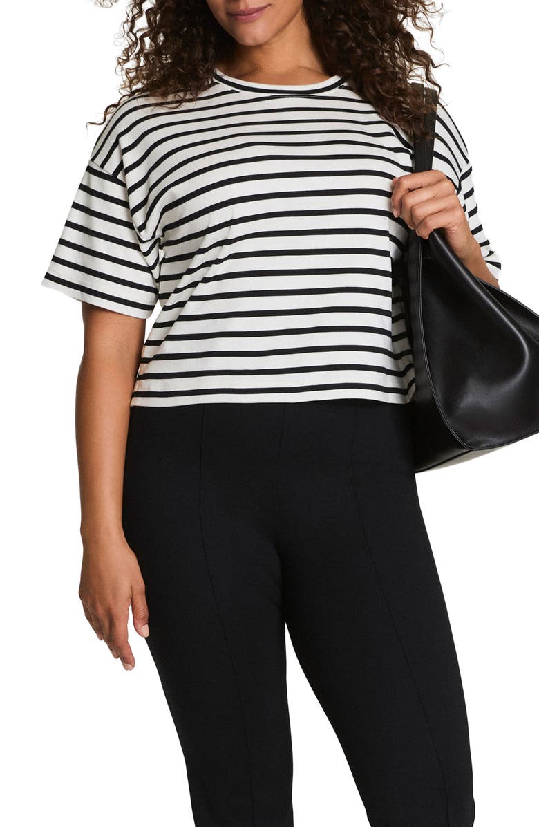 SPANX<sup>®</sup> Cool Cotton Stripe Crewneck T-Shirt, Main, color, White/ Black Yachtstrip