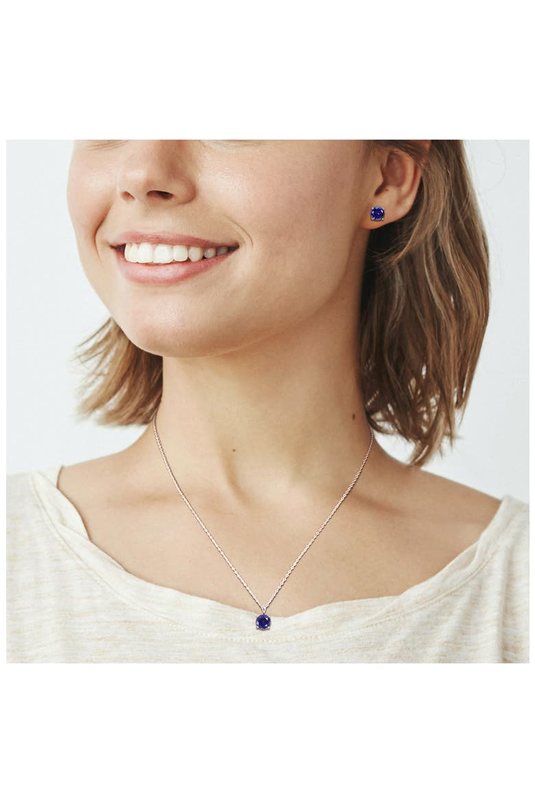Sterling Silver Round Lab Created Sapphire Stud Earrings & Necklace Set, Alternate, color, BLUE